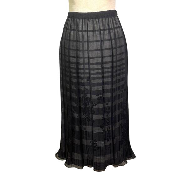 Reem Acra Size 8 Black Chiffon Window Pane Design with Velvet Detail Midi Skirt - Picture 1 of 7